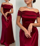 Pretty Brown Mermaid Off the Shoulder Satin Prom Dress Evening Dress Date Dress HZ1023