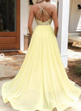 Yellow beads long prom dress evening dress HZ1023