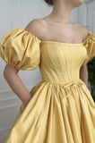 Yellow satin long A line prom dress yellow evening dress HZ1023
