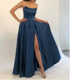 Burgundy A-Line Long Prom Dress with slit, Floor Length Evening Gown HZ1023