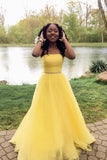 Yellow tulle long A line prom dress yellow evening dress HZ1023