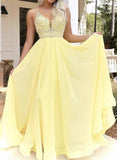 Yellow beads long prom dress evening dress HZ1023