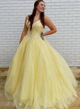 Yellow tulle beads long ball gown dress formal dress HZ1023