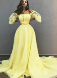 Yellow tulle long prom dress evening dress HZ1023