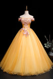 Yellow Tulle Off Shoulder Long Custom Size Senior Prom Dress, Evening Dress HZ1023