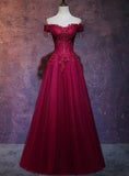 Beautiful Wine Red Tulle Sweetheart Long Prom Dress, A-line Party Dress HZ1023