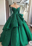Emerald Green Prom Dresses Long Sleeves Green Ball Gown Prom Dress HZ1023