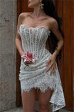 White Sheath Strapless Lace Short Homecoming Dress Outfits HZ1023