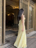Elegant Mermaid Spaghetti Straps Yellow Chiffon Long Prom Dresses Evening Dress HZ1023