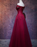 Beautiful Wine Red Tulle Sweetheart Long Prom Dress, A-line Party Dress HZ1023