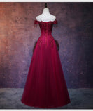 Beautiful Wine Red Tulle Sweetheart Long Prom Dress, A-line Party Dress HZ1023