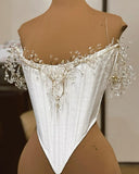 Stunning A Line Off the Shoulder Rhinestone White Satin Chiffon Prom Dress 18th Birthday Dress HZ1023