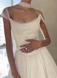 Simple A Line Off the Shoulder White Chiffon Long Prom Dress Graduation Prom Dress HZ1023