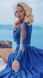 Long Sleeve Appliques Prom Dress, A Line Prom Dresses, Split Slit Evening Dress HZ1023