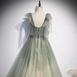 Green tulle long prom dress evening dress evening dress HZ1023