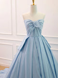 A Line Sweetheart Neck Blue Satin Tulle Long Prom Dress Evening Dress HZ1023