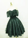 Beautiful Lace Green Off Shoulder Knee Length Party Dress, Homecoming Dress HZ1023
