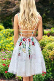 Charming A-line Lace Floral Appliques V Neck Short Homecoming Dress HZ1023