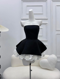 A Line Strapless Flower White Satin Black Velvet Short Homecoming Dress Cocktail Dress HZ1023