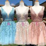 Red Lace Applique Beaded Homecoming Dresses V Neck Tulle Short Prom Dress HZ1023
