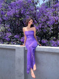 Stunning Sheath Spaghetti Strap Purple Sequin Long Party Dress Evening Dress HZ1023