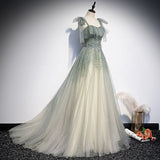 Green tulle long prom dress evening dress evening dress HZ1023