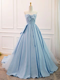 A Line Sweetheart Neck Blue Satin Tulle Long Prom Dress Evening Dress HZ1023