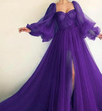 Tulle Evening Dress, Long Sleeves Long Prom Dress HZ1023