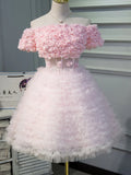 Pink A Line Tulle Homecoming Dresses With Flower Appliques HZ1023