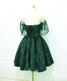 Beautiful Lace Green Off Shoulder Knee Length Party Dress, Homecoming Dress HZ1023