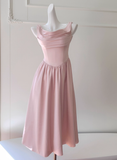 Gentle Pink A Line Straps Pleated Satin Homecoming Dress HZ1023