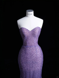 Sexy Mermaid Sweetheart Neck Purple Sequin Party Dress Evening Dress HZ1023