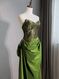 A Line Sweetheart Neck Embroidery Satin Long Prom Dress Evening Dress HZ1023
