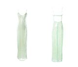 Shiny Sheath Spaghetti Strap Green Sequin Open Back Party Dress Evening Dress HZ1023