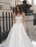 Elegant Ball Gown Strapless White Satin Wedding Dress HZ1023