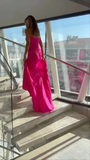 Sexy Hot Pink Mermaid Slit Pleated Long Party Prom Dress Evening Dress HZ1023