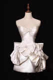 Bow Ivory A Line Sweetheart Neck Lace Satin Mini Homecoming Dress Cocktail Dress HZ1023