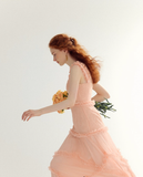 Orange-pink A Line Spaghetti Strap Lace Long Prom Dress Party Dress HZ1023