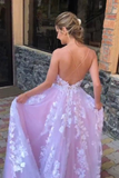 Pink Princess Tulle Appliques Long Prom Dress Quinceanera Dress Ball Gown Wedding Dress HZ1023