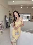 Gentle Yellow Sheath Spaghetti Strap Lace Short Homecoming Dress Cocktail Dress HZ1023
