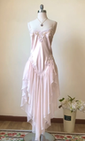 Gentle A Line Spaghetti Straps Lace Light Pink Satin Chiffon Prom Dress Evening Dress HZ1023