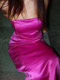 Simple Sheath Strapless Hot Pink Satin Prom Dress Evening Dress HZ1023