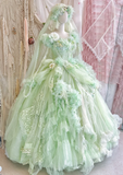 Exquisite Light Green Floral A Line Beaded Tulle Prom Dress Party Dress HZ1023