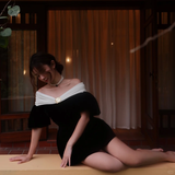 New A Line Puff Black White Satin Short Homecoming Dress Cocktail Dress HZ1023