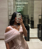 A Line Off the Shoulder Rhinestone Satin Prom Dress Evening Dress HZ1023