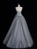 New Grey A Line Sweetheart Neck Beaded Satin Tulle Evening Dresses Party Dresses HZ1023