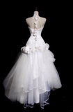 Gentle Mermaid Halter White Floral Satin Tulle Long Wedding Dress HZ1023