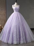 Star and Moon Fantasy Tulle A-Line Long Evening Dress, Blue Formal Sweet 16 Prom Dress Quinceanera Dress HZ1023