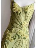 Vintage Mermaid Spaghetti Strap Beaded Flower Chiffon Party Dress Evening Dress HZ1023