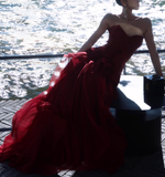 Stunning Burgundy Mermaid Spaghetti Strap Layered Chiffon Prom Dress Party Dress Date Dresses HZ1023